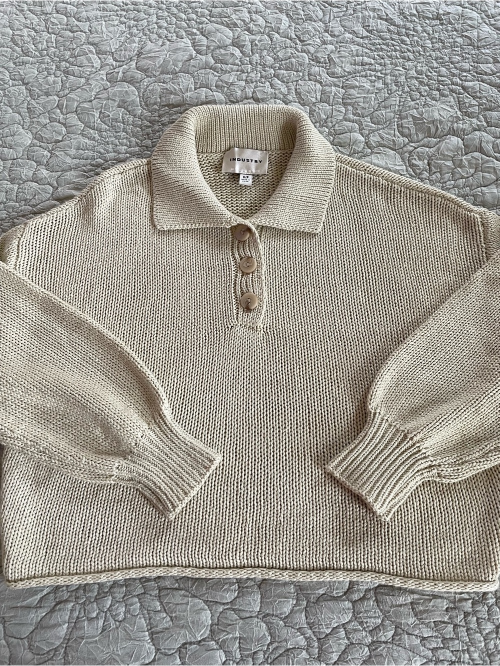 Women’s Industry Beige Knit Collared Button Pullover Sweater Acrylic Size S/P